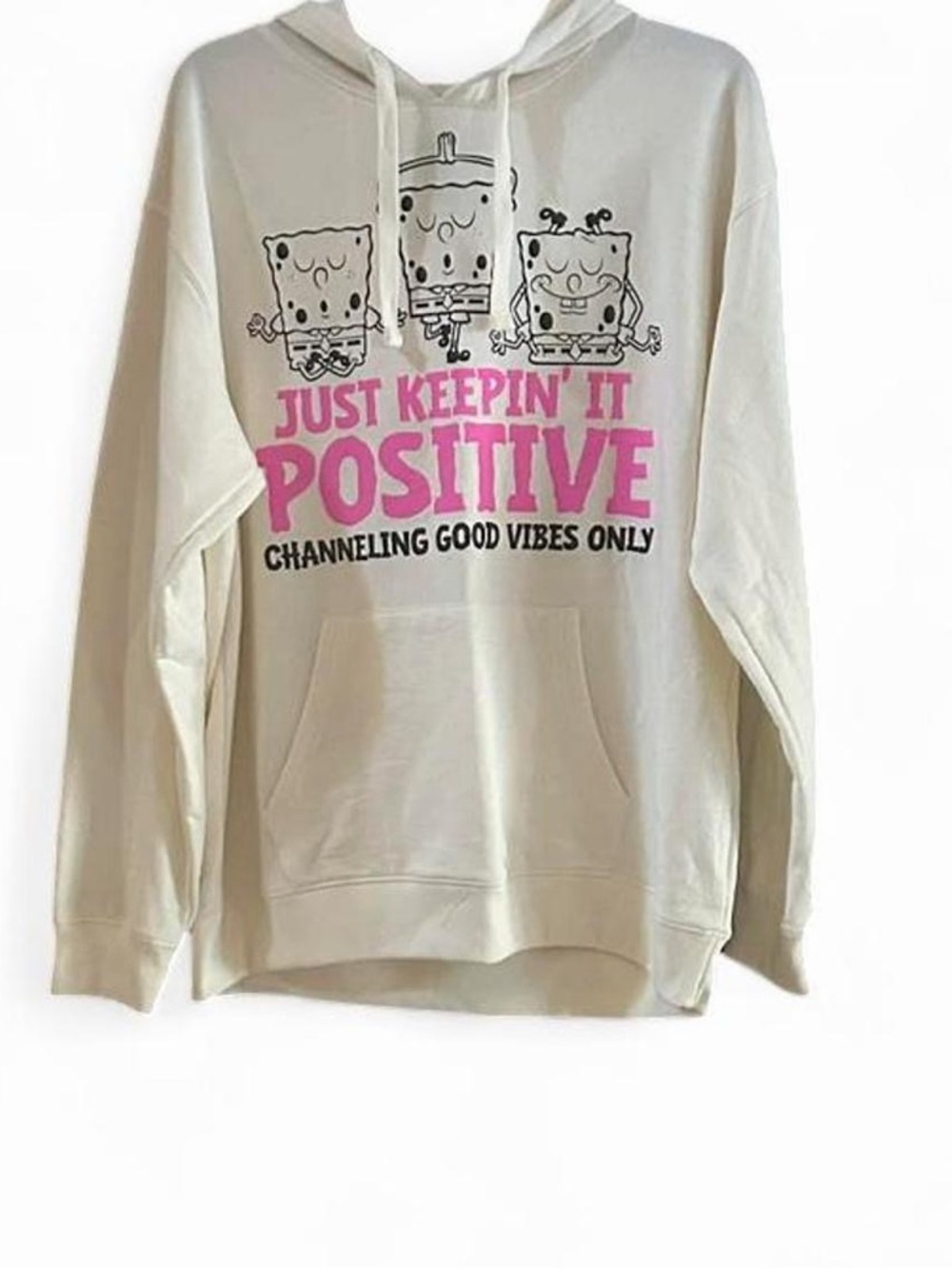 Nickelodeon Cream Hoodie with Pink "Just Keepin' It Positive" Graphic